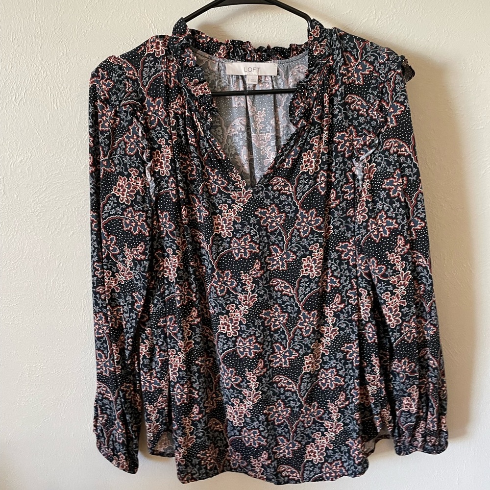 Loft Dark Navy Floral Blouse